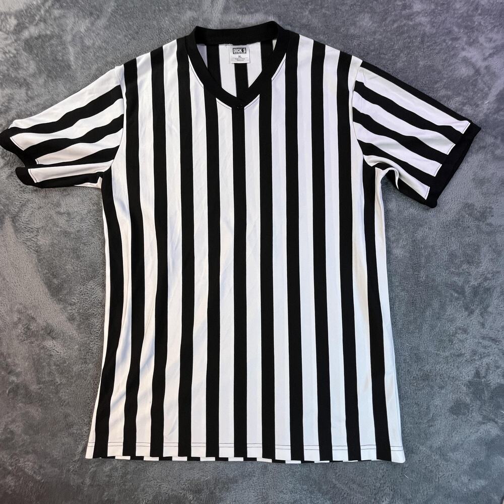 DICK'S Sporting Goods Referee Shirt Mens XL Black White Striped V-Neck Athletic